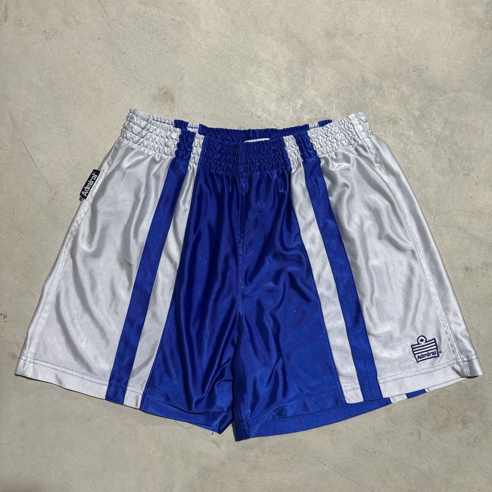 VTG Admiral Shorts Men's SZ AXL Blue White Soccer Athletic Gym Running Satin